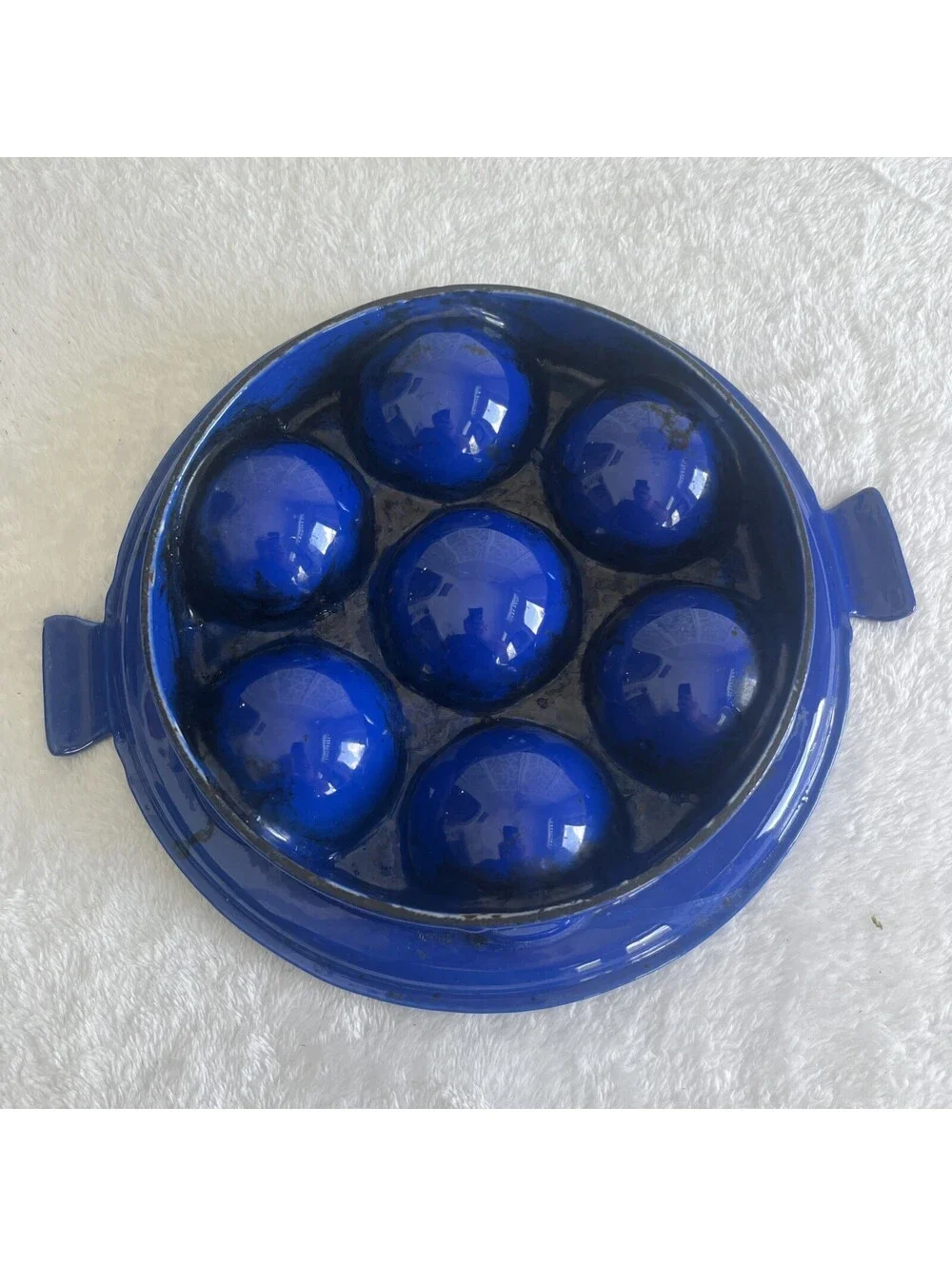 RARE VINTAGE MCM! Copco Denmark Blue Enamel Michael Lax Aebleskiver Pan